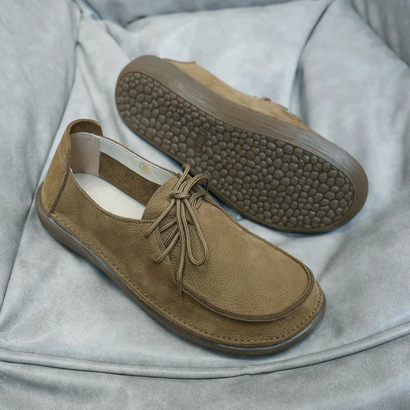 

Ретро повседневные кожаные брюки для мужчин на плоской подошве, мягкие ботинки, дышащие летние удобные модные универсальные брюки из натуральной кожи