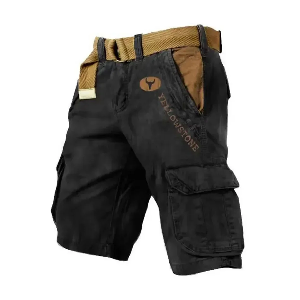 

Denim Mens Shorts Overalls Sport Loose Wear Five Quarter Fashion Casual Pants Elastic Rope Breathable Tie-Foot Trousers