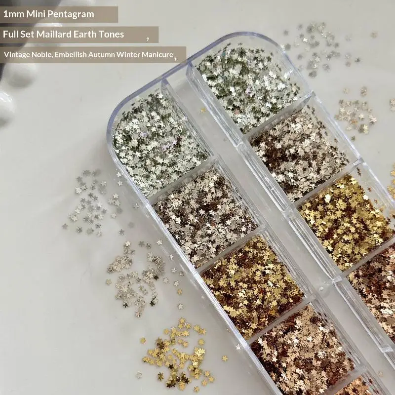 Hoyytu Nail Art Decor Sequins 1 Set 12 Grids 1MM Star Polka Dot Pentagram Glitter Flakes for Daily Use