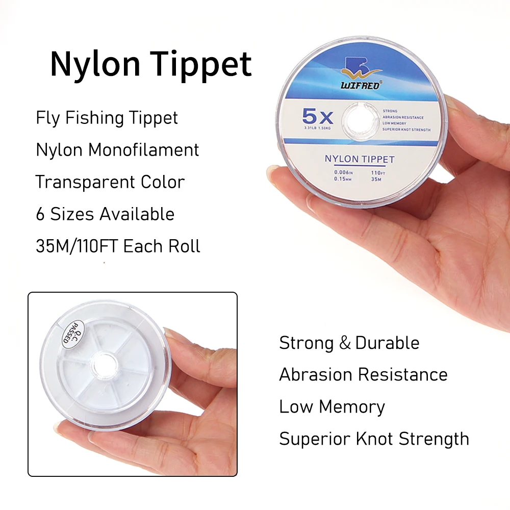 Wifreo 1X - 6X 110ft/roll Fly Fishing Nylon Tippet Line Transparent Monofilament Tippet Spool Holder Trout Bass Fishing Tackle