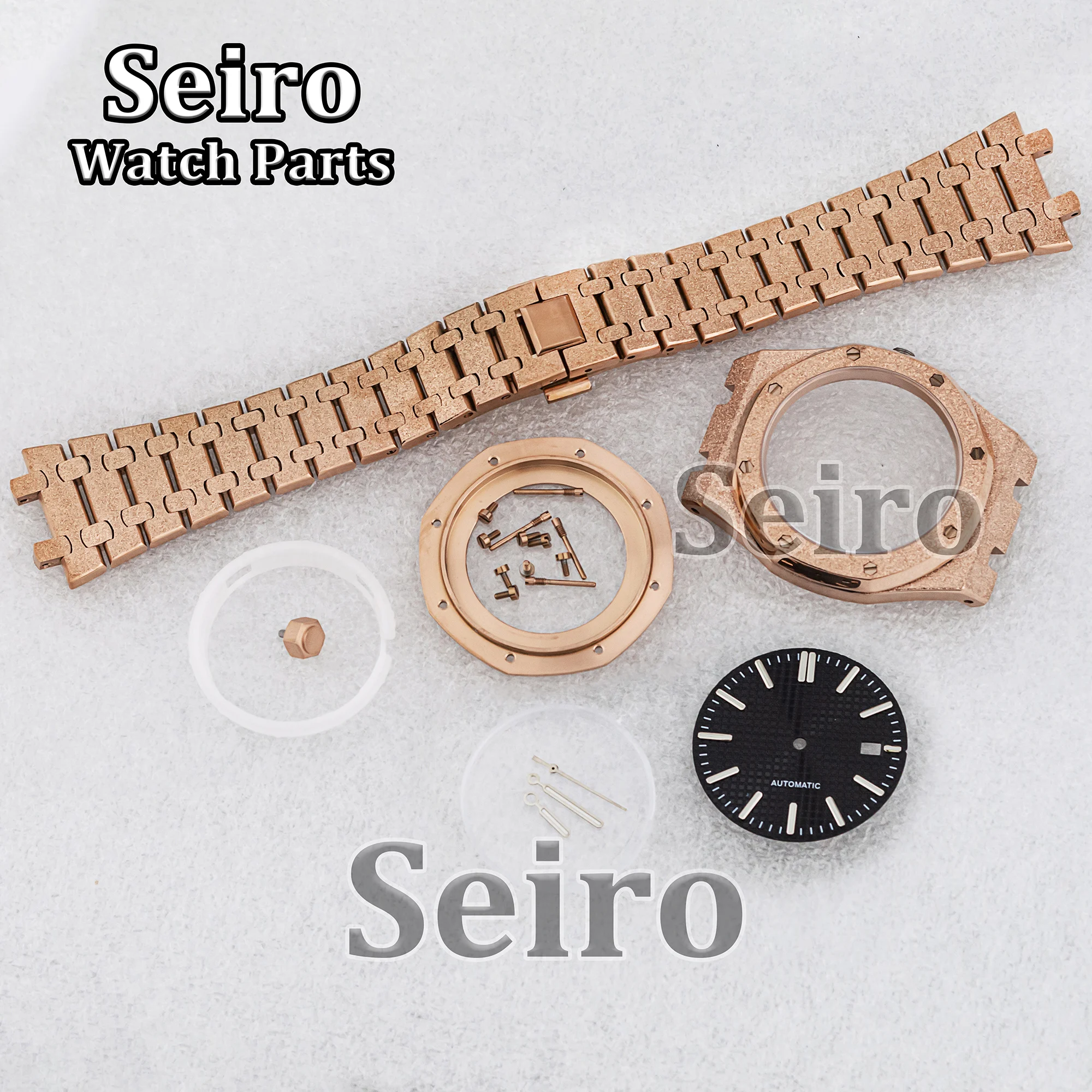 

42MM Watch Case Frost Octagon Rose Gold Stainless Steel Strap Bracelet 31.8mm Dial Hands Waterproof for Oak NH35 NH36 Movement