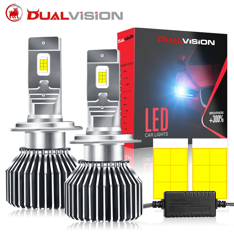 Dualvision K5C H7 LED Headlights H4 H11 H1 H8 H9 9005 9006 HB3 HB4 9012 HIR2 5570 CSP Chip Canbus Driver 6000K High Low Beam 12V