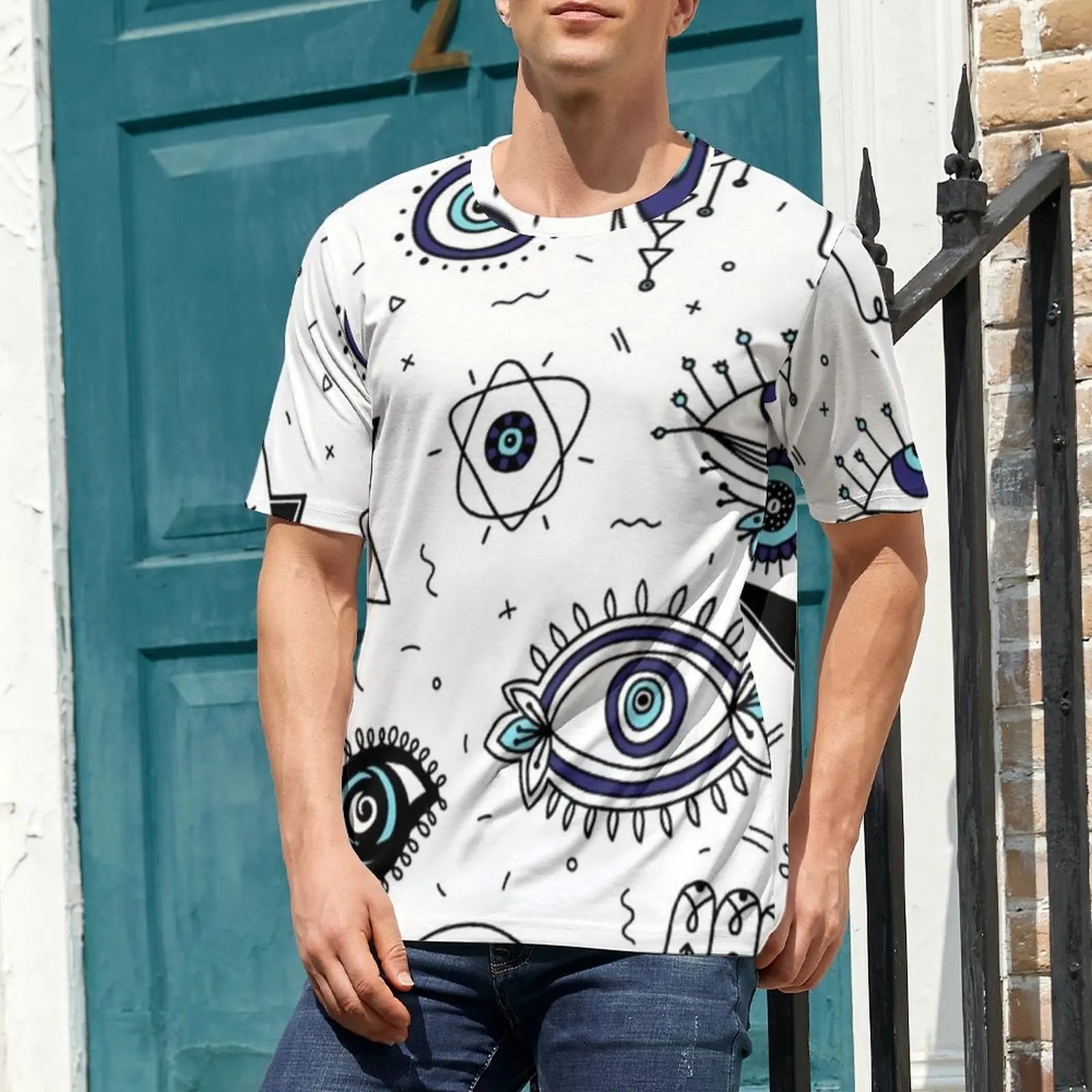 Couple Evil Eyes T Shirt Comic Eye Watching Hippie T-Shirts Short Sleeve Printed Tops Cheap Summer Aesthetic Oversized Clothes