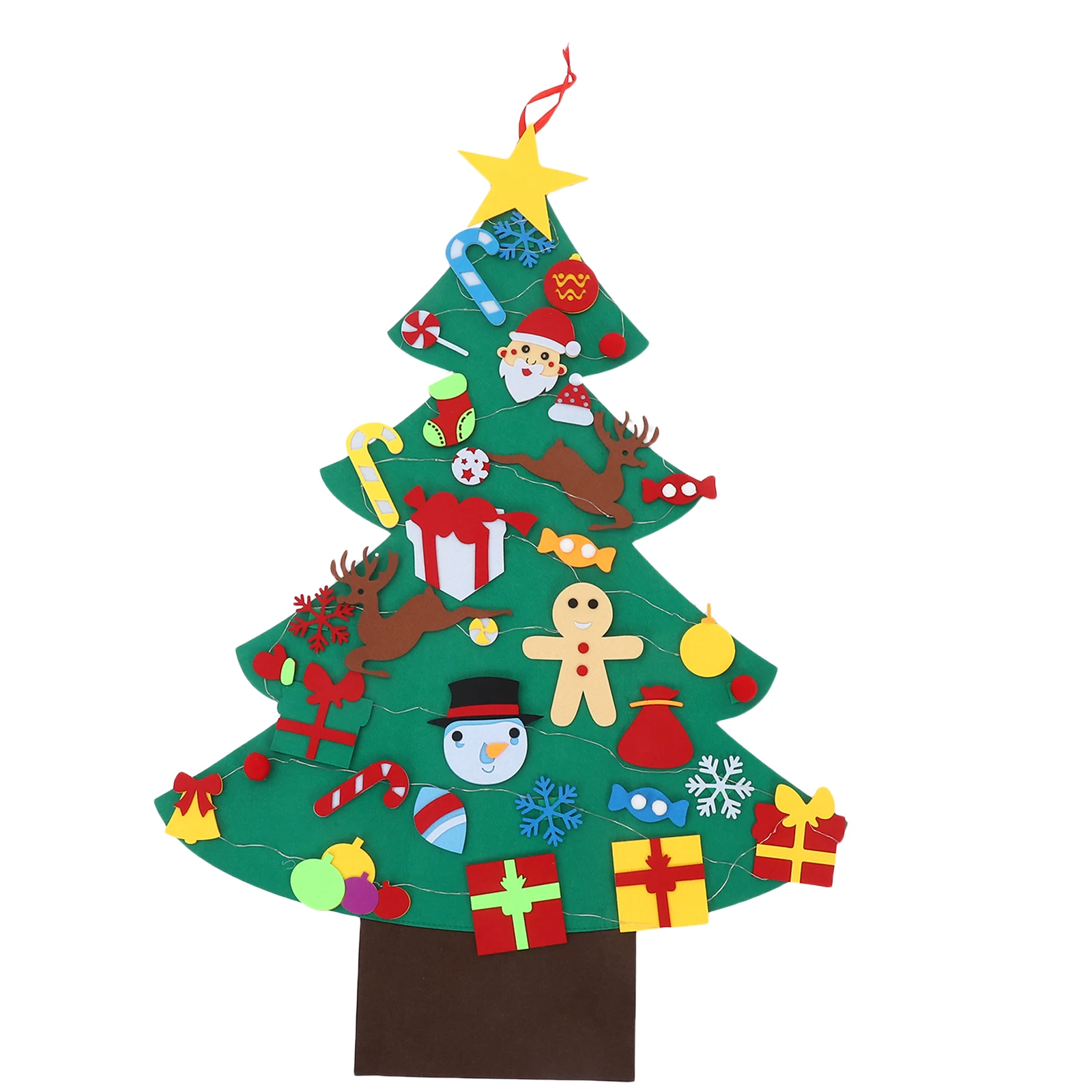 

1Set Felt Christmas Tree and Ornaments Kit with String Lights DIY Holiday Wall Decor for Safe Friendly Craft