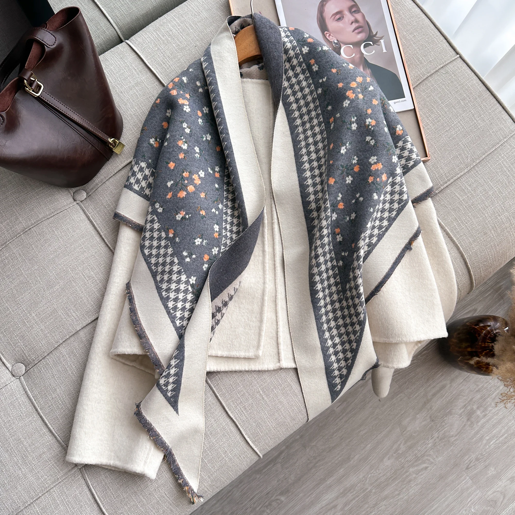 Abrigo de Cachemira tejido para mujer, Poncho triangular de diseñador, capa, cárdigan con frente abierto, chal envolvente, Ponchos para mujer para primavera y otoño