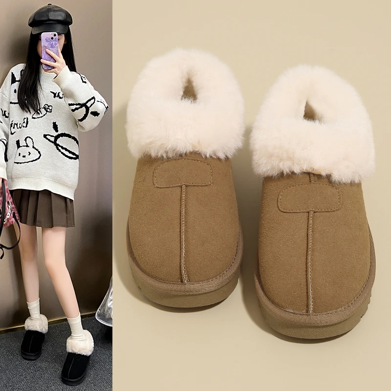 

One piece of fur cotton shoes for women a slip-on thick sole 2024 winter fashion warm and thick snow boots for women