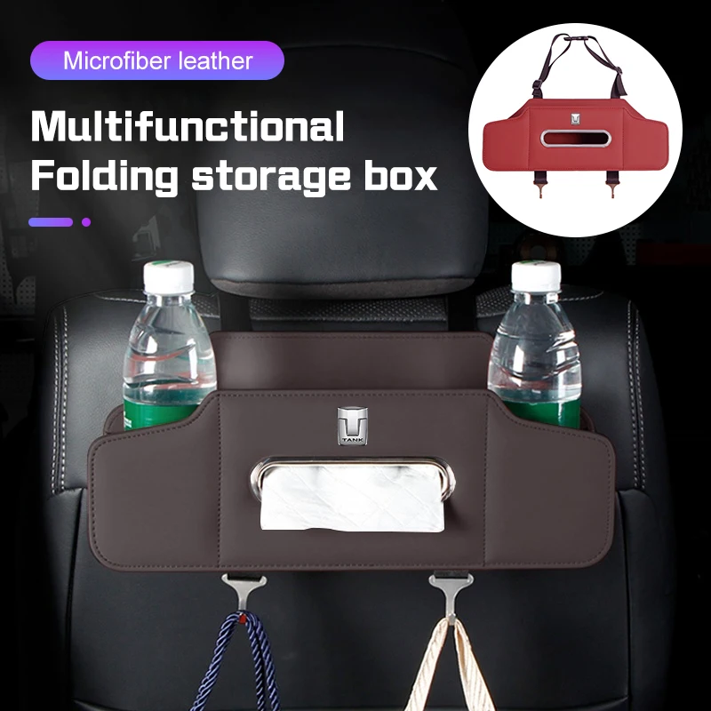 

For Great Wall Tank 300 500 700 800 Car Tissue Box Organizer Folding Storage Box Car Seat Back Hook ,2 Drink Cup Bottle Holder