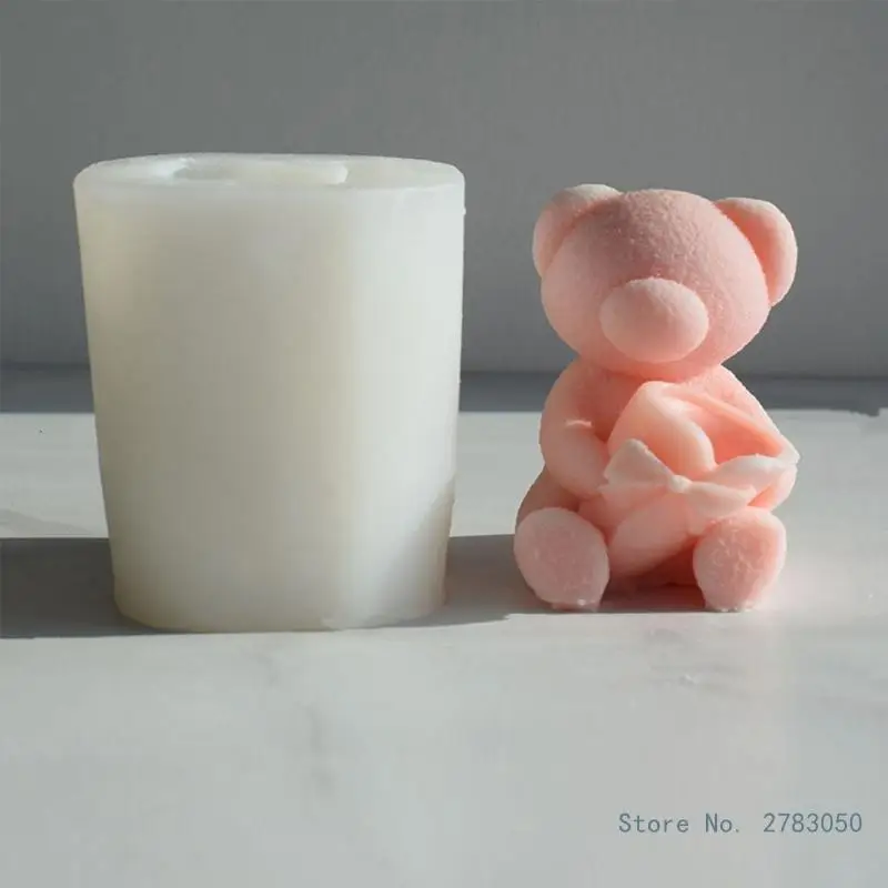 Romantic Rose Love Bear Candle Mold Aromatherapy Silicone Mold for Home Decor Handmade Soap Epoxy Mold Gypsum Ornament