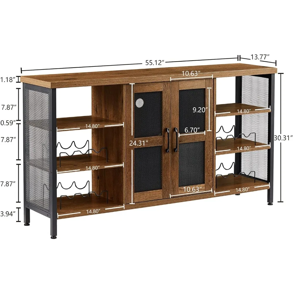 Wine Cabinets with Storage, 55” Sideboard Buffet Removable Wine Rack and LED Light, Wine Cabinets