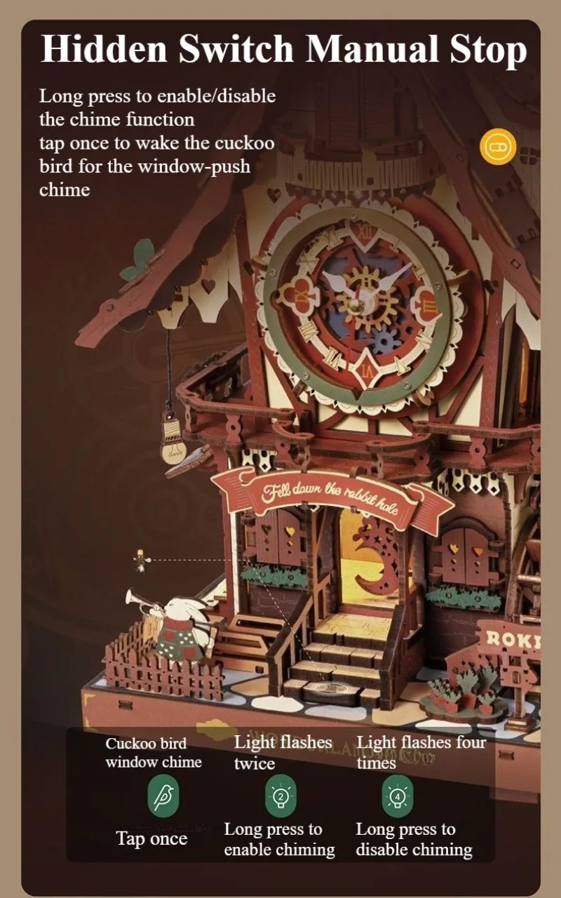 Robotime 3D Wooden Puzzle Cuckoo Clock Kit Black Forest Style with Working Bird DIY Clock Model Kit for Kids Adults Model Gift - view 5