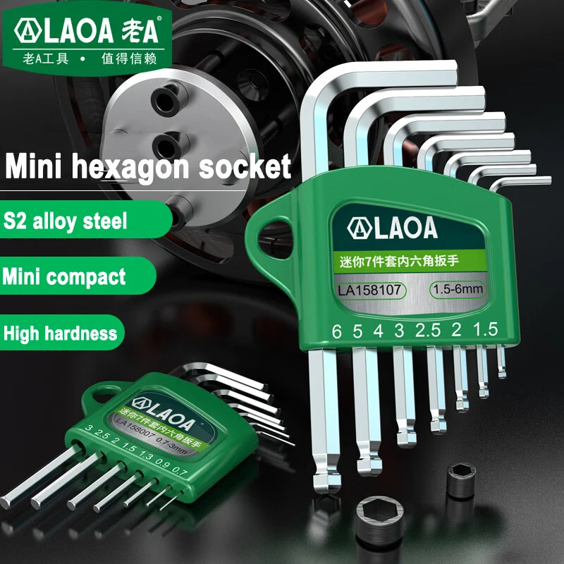 LAOA Mini 7-Piece Allen Wrench Hexagonal Screwdriver Set 0.7/0.9/1.3/1.5/2/2.5/3mm Allen Key