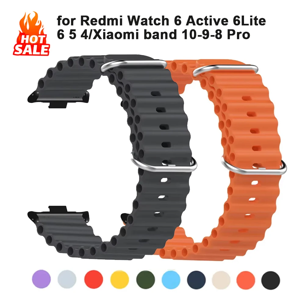 Pulseira de silicone para Redmi Watch 6 Lite, 6 Active, 6, 5, 4, pulseira desportiva para Xiaomi Smart Band 10/9/8 Pro, acessórios para pulseira.