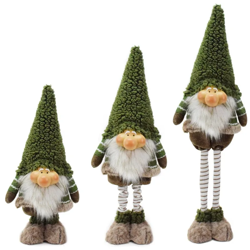 Green Retractable Plush Dwarf Gnome Doll Adjustable Height Stuffed Toy Home Desktop Ornament Indoor Decor