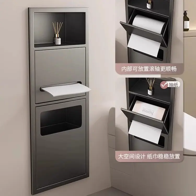 Toilet embedded stainless steel trash can tissue box toilet niche 304 bathroom cabinet hidden rack