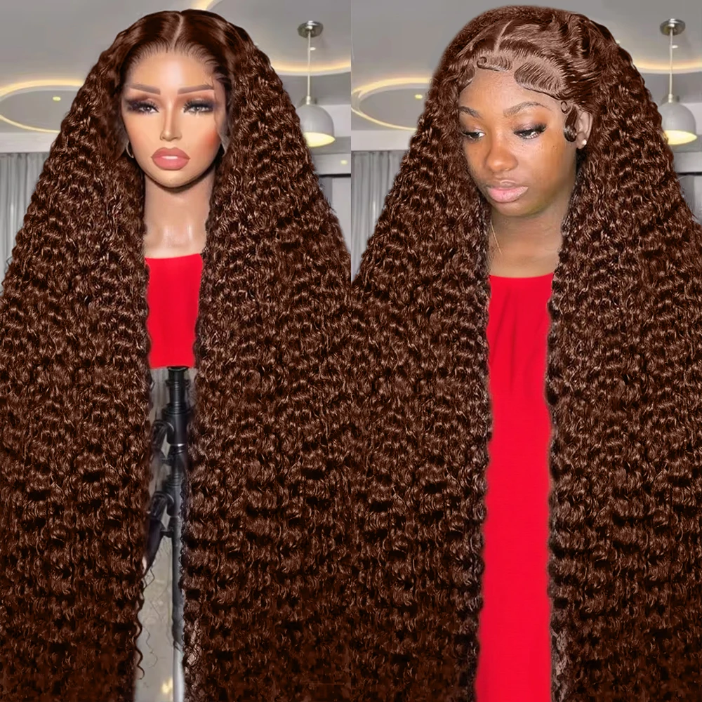 Parrucca per capelli umani marrone cioccolato con onda profonda al 250% 30 parrucche frontali in pizzo trasparente da 36 pollici per le donne parrucca riccia acqua anteriore in pizzo 13x6
