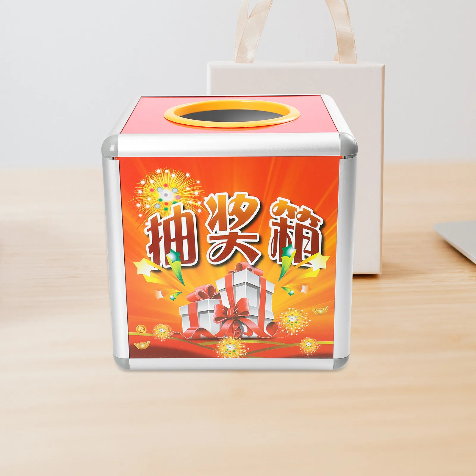 1Pcs Aluminum Alloy Lottery Box with Mdf Interior Multi-Functional Raffle Draw Container for Fundraising Donations Tips Annual