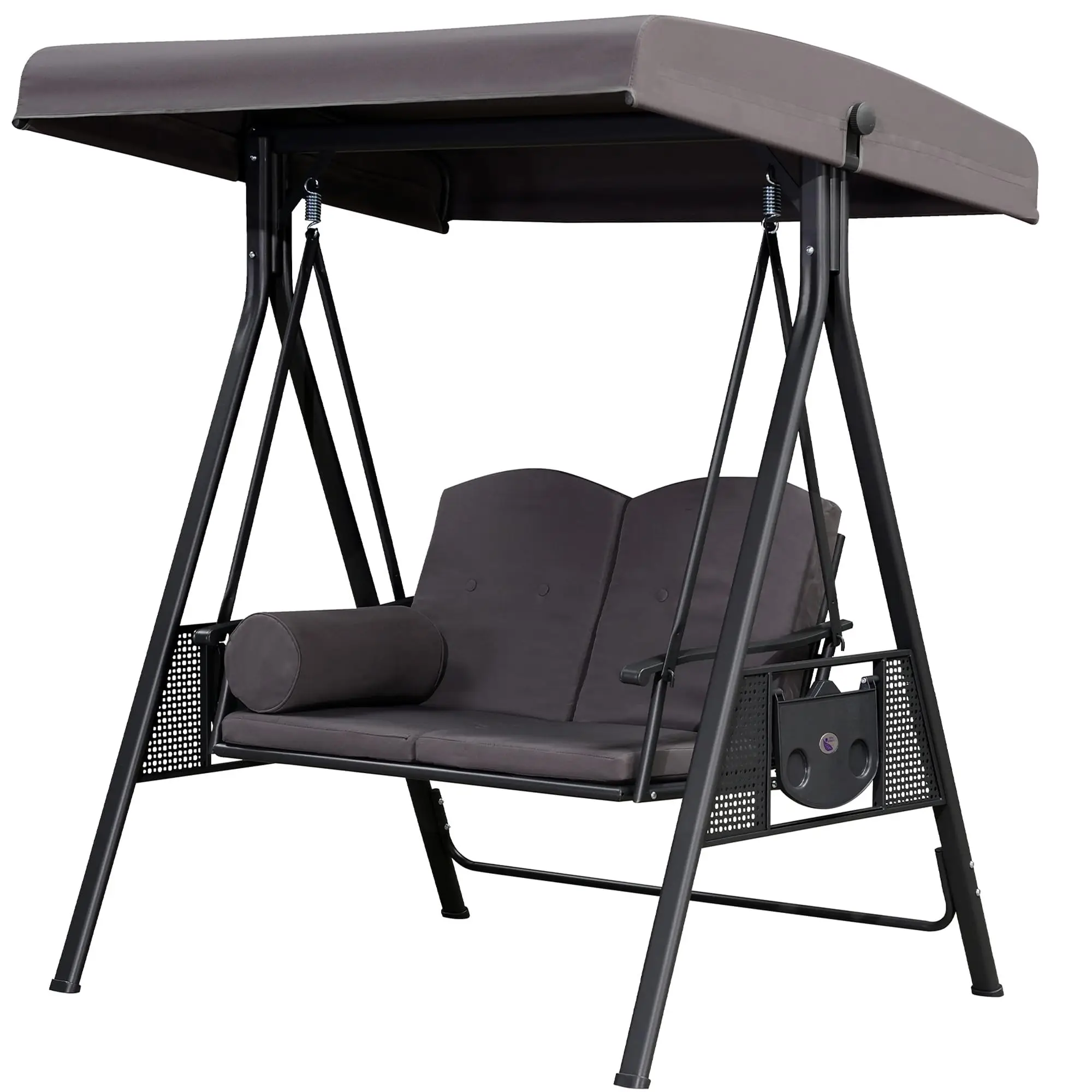 Porch Swing 2-Seat with Adjustable Canopy, Gray 600 lbs Two Person Comfort, Heavy Duty Frame Stability