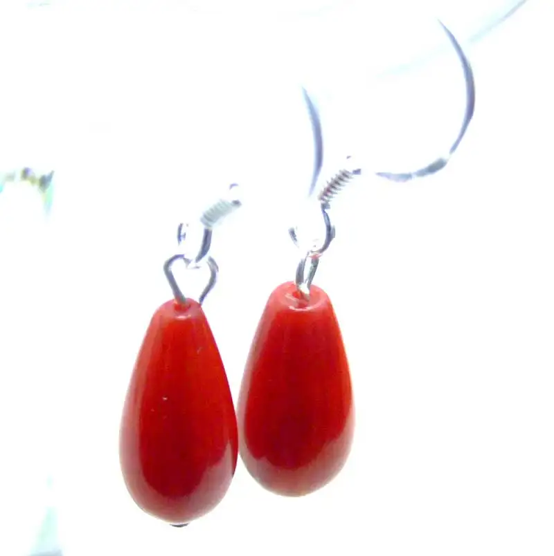 Qingmos Natural Drop Red Coral Earring for Women with 5*9mm Drop Coral Dangle Stering Silver 925 Stud Earring Jewelry Ear379