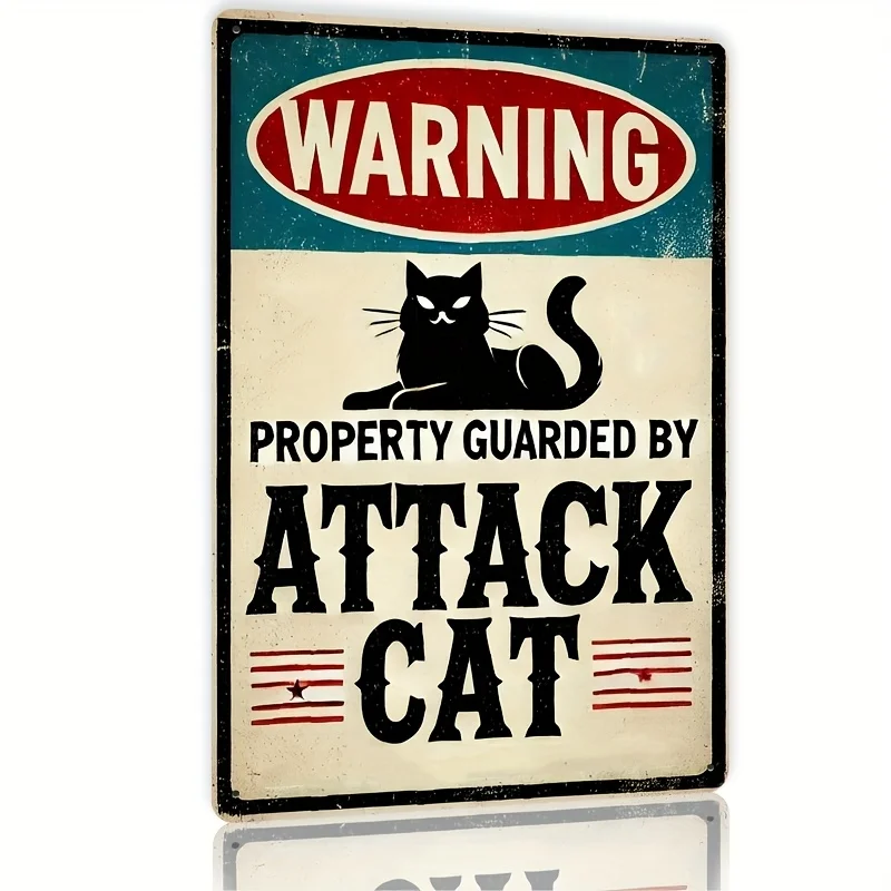 "Attack Cat" waarschuwing metalen blikken bord - stijl humoristisch decor voor keuken, bar, voor mancave, garage - duurzaam, gemakkelijk op te hangen, thuis