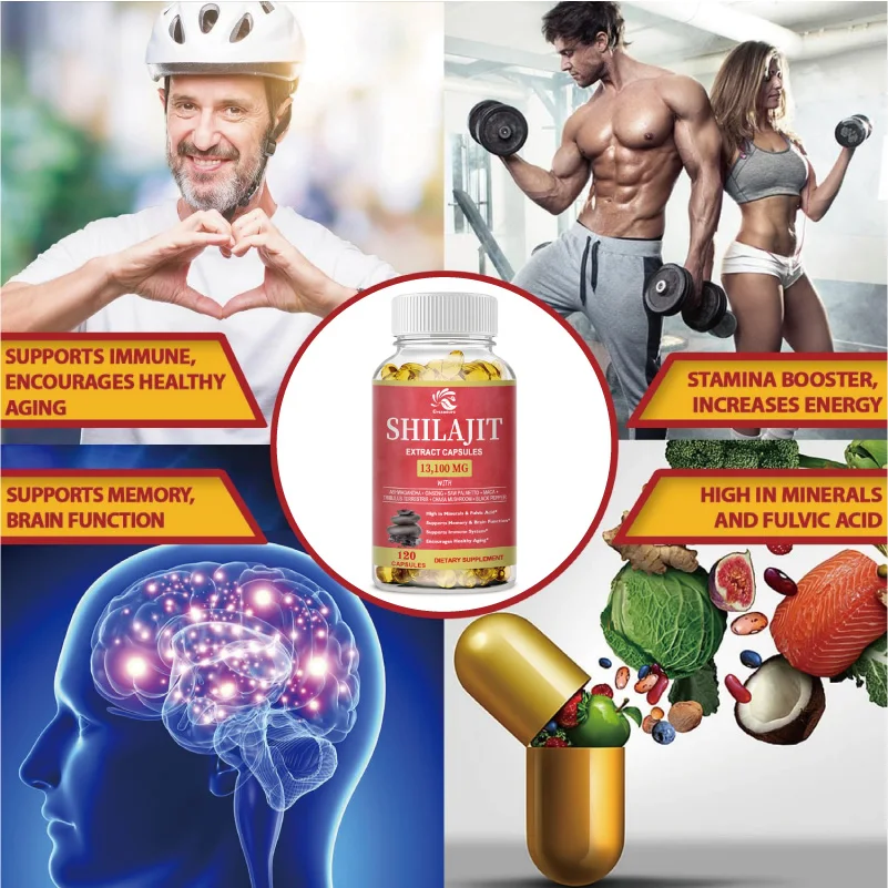 Shilajit Capsule Rich in Humic acid Fulvic Acid &Trace Minerals Complex Absorption For Sterility & Impotency