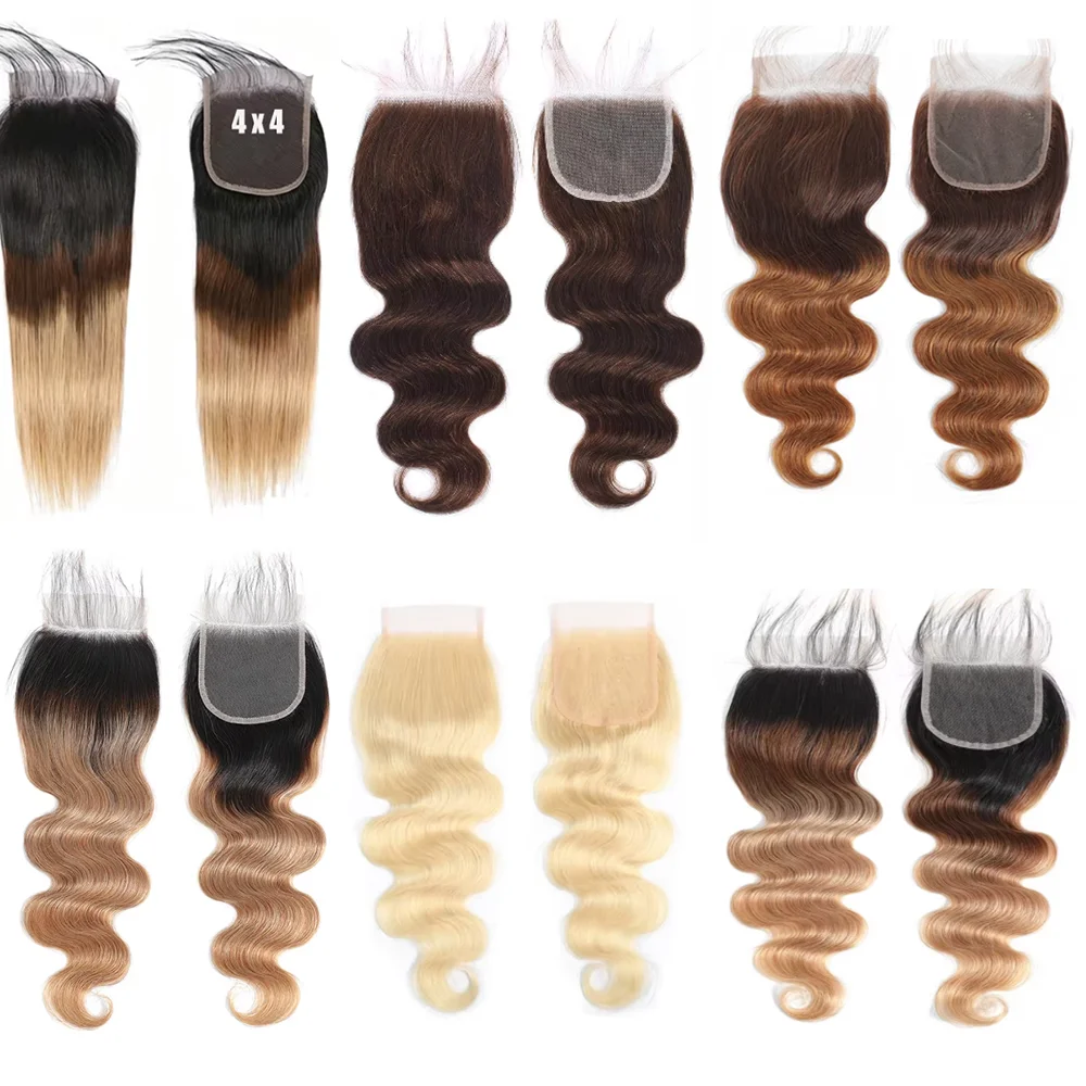 

Ombre TOP Lace HD Transparent Frontal 13x4 Body Wave 4X4 Closure Human Hair Brazilian Straight Closure