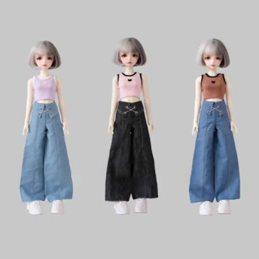 

Gift Toys Fashion Doll T-shirt Vest Mini Cute Wide Leg Pants with Waist Belt DIY Accessories Doll Clothes for 1/6 BJD 30cm Doll