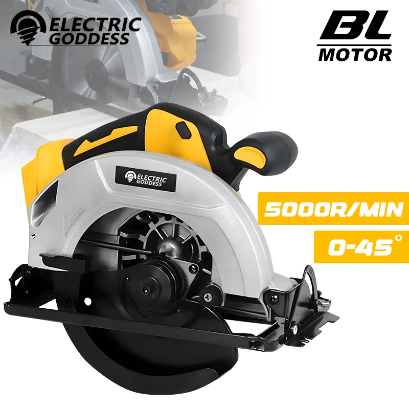 

Electric Goddess 7-inch Cordless Circular Saw 45 Degree Cutting Angle 63mm Cutting Depth 5000rpm 20v Brushless Woodworking Saw