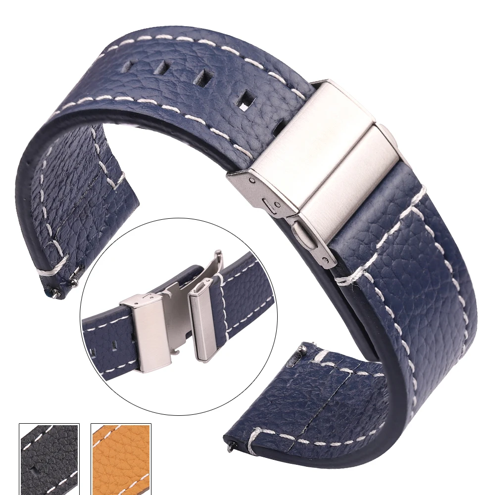 18mm 20mm 22mm 24mm Genuine Leather Watchband Cowhide Soft Strap Universal Bracelet For Men Women Quick Release Wrist Band