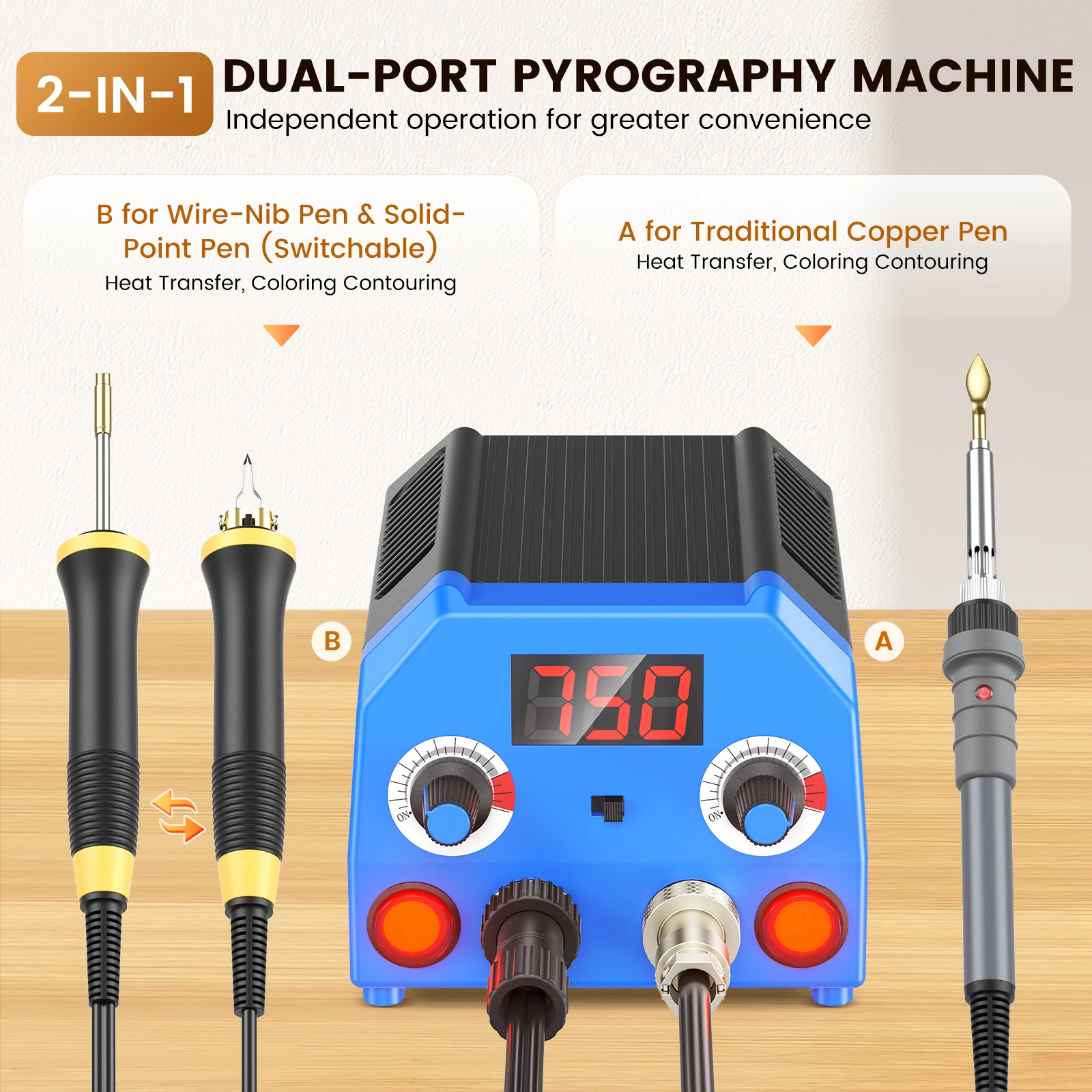 Pyrography Tool Set 3 Brushes 30 Wire Tips 7 Fixed Point Tips Wood Burning Kit for DIY Wood Craft Creation