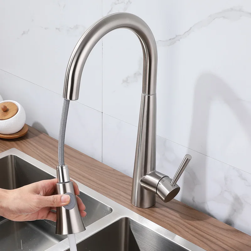 

Brushed Nickel Kitchen Faucets 304 Stainless Steel Pull Out Spout Kitchen Sink Mixer Tap 360 Swivel Deck Mounted Kitchen Faucet