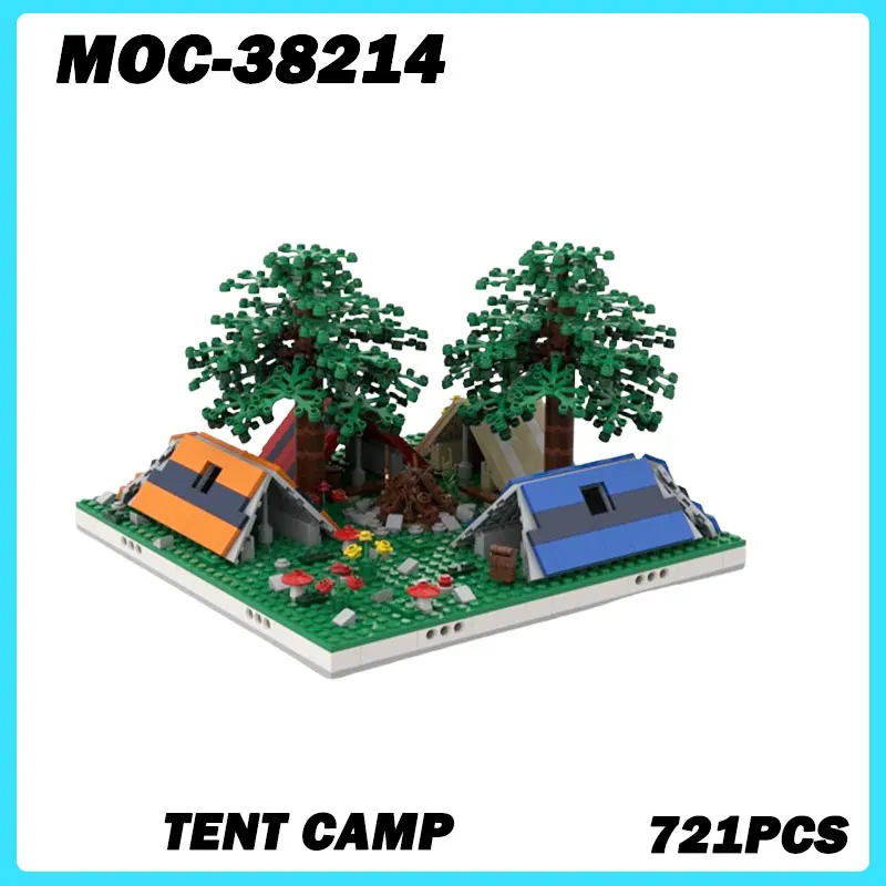 MOC-38214 Micro Architecture Modular Tent camp Building Blocks, DIY Model Assemble Bricks Puzzle Toys Brick Birthday Gift 721PCS