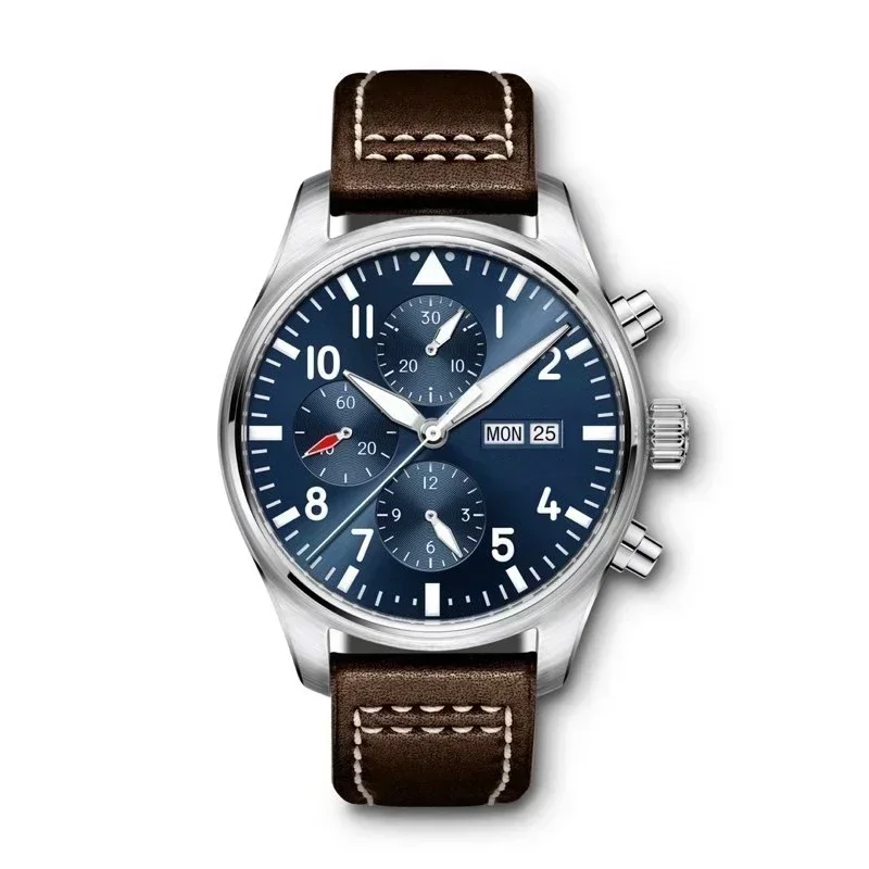 Luxury New Mens Mechanical Pilots Watch Automatic Prince Brown Leather Blue Dial Relogio Masculino