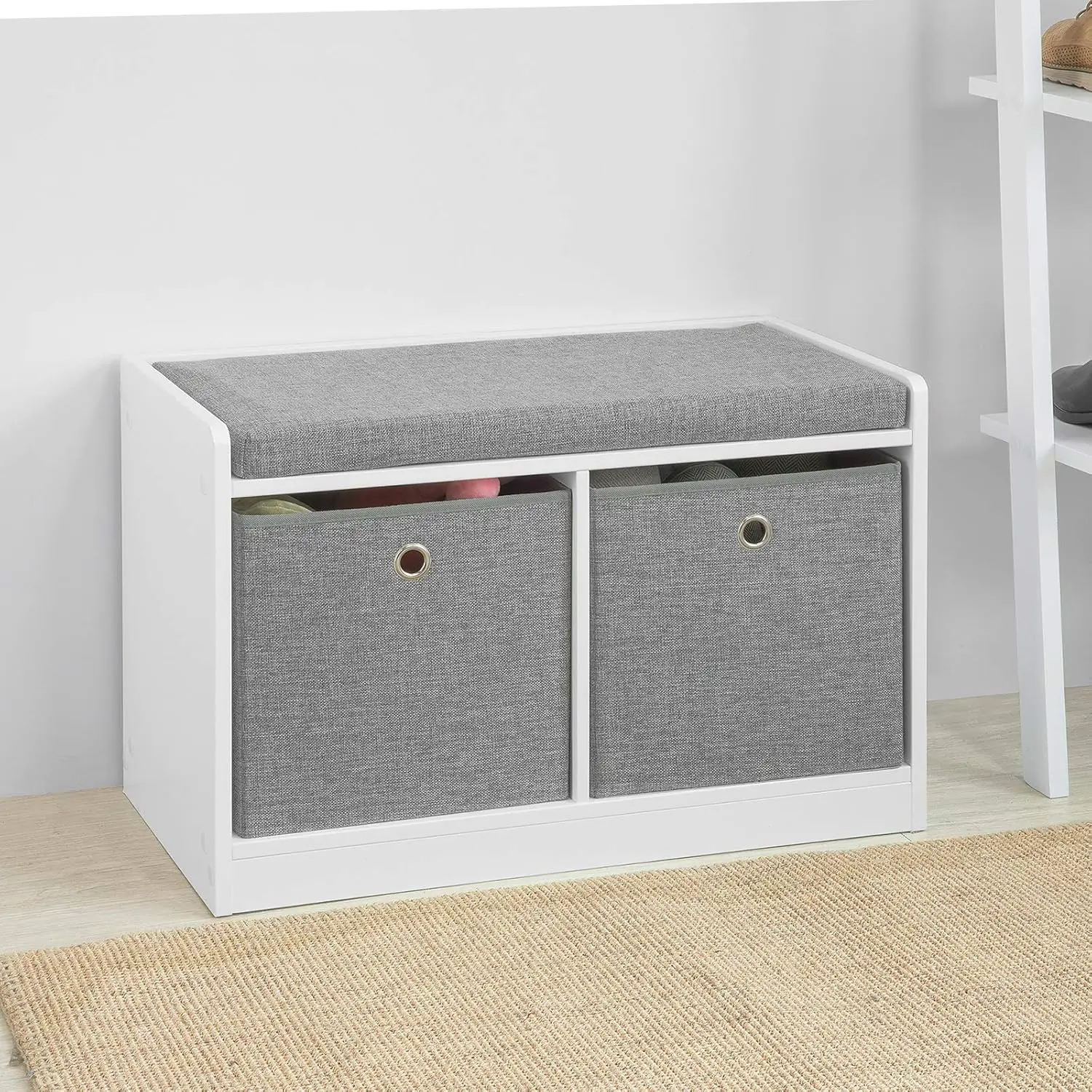 

Entryway Storage Bench with 2 Baskets, Bed Ottoman Storage Cubes, Hallway Livingroom Shoe Bench Shoe Rack Shoe Cabinet with Seat