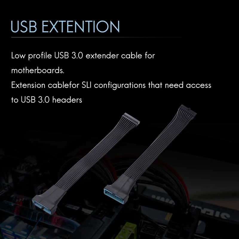 Cabo adaptador de cabeçalho de extensão interna USB 3.0 para placa-mãe, mini, pequeno, 20 pinos, 4,7 polegadas, 2 pacotes