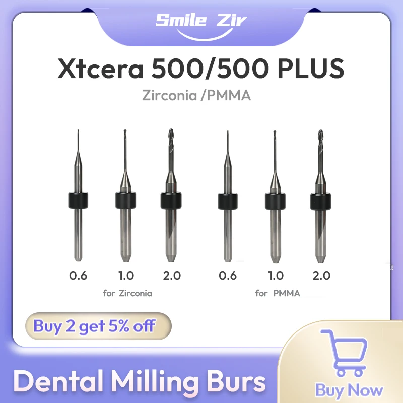 Xtcera 500/500 PLUS Dental Milling Burs for Zirconia PMMA Coating Milling Cutter Diameter Drill Dental Lab Grinding Tool