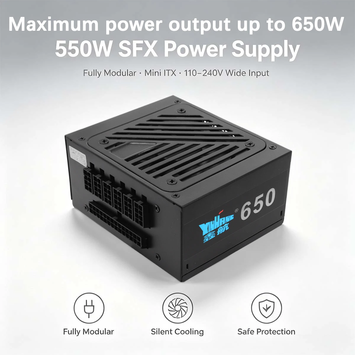 Max 650W Power Supply SFX Mini ITX Case Fully Modular Computer Power Supply 110V~240V 8CM Smart Temperature Control Silent Fanx
