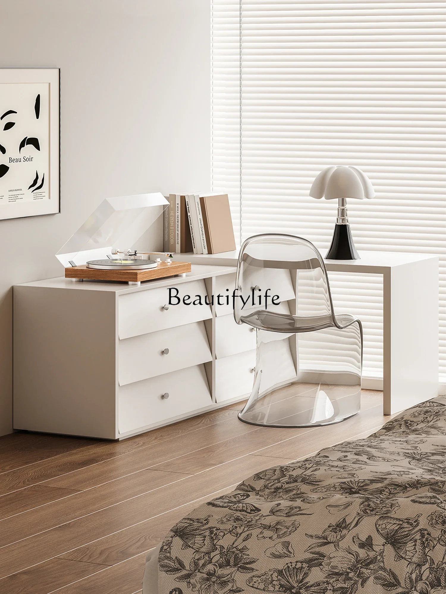 

Whole house furniture Modern Minimalist Dresser Corner L-Shaped Chest of Drawers Integrated Makeup Table