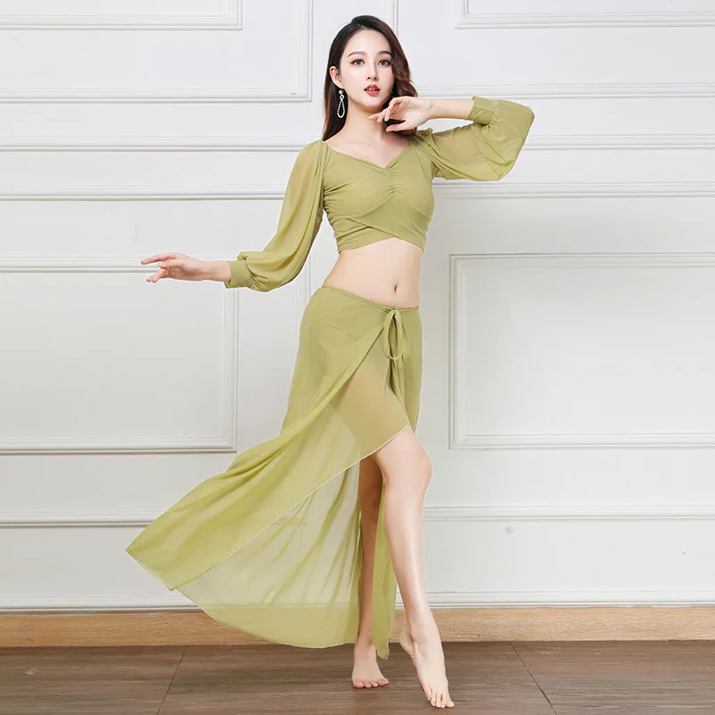 

Mesh Silver Shimmer Belly Dance Outfit Slim Fitting Oriental Dance Practice and Performance Wear