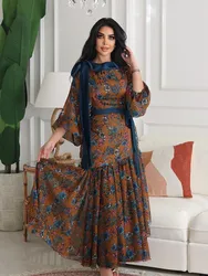 BKLD O-Neck Long Sleeve Dress 2026 Spring Summer Clothes For Women Sexy Chiffon Fashion Printed Lace-Up Evening Party Dresses