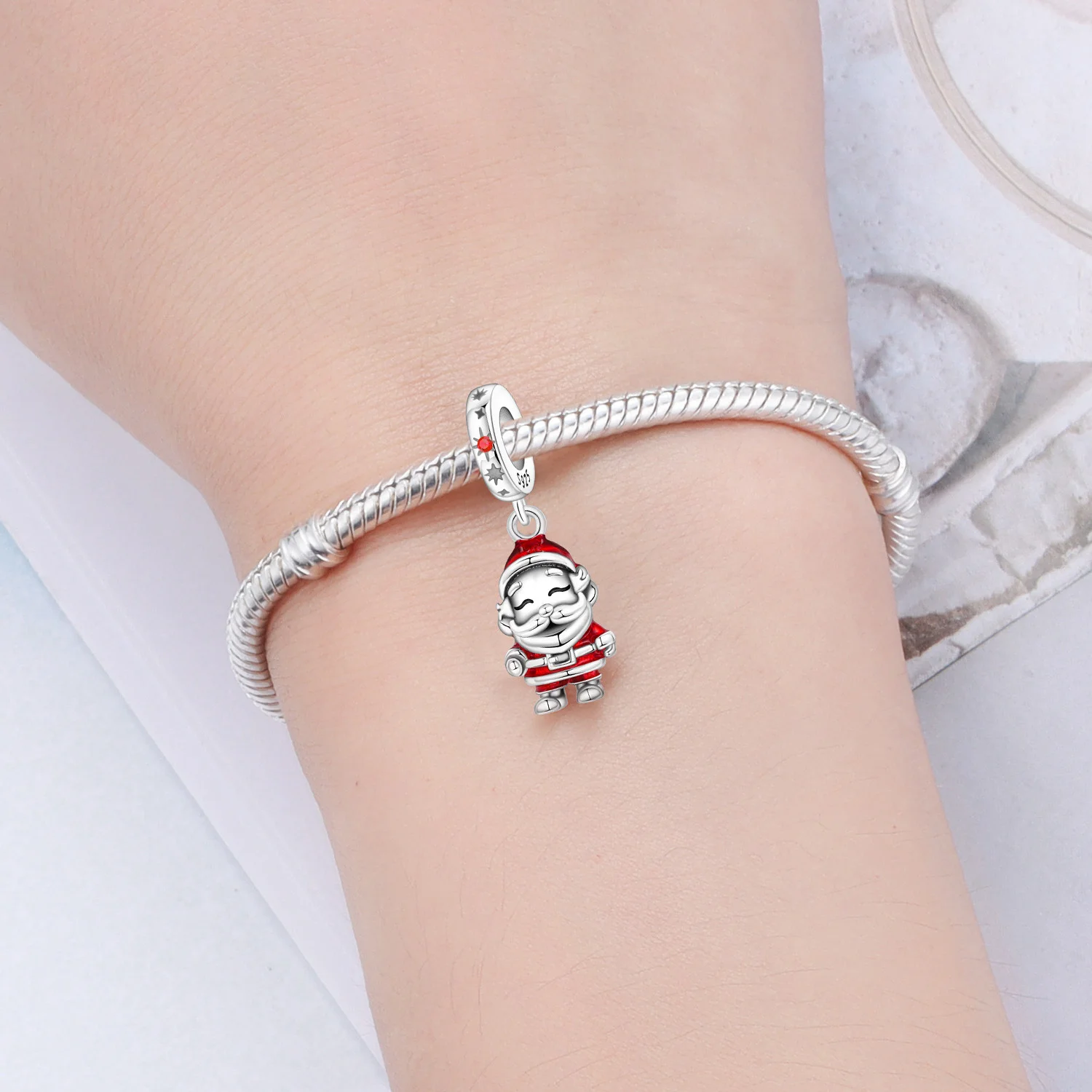 

Cycuff 925 Sterling Silver Santa Claus Pendant Beads Original Pendants Bracelet Charm Jewelry Party DIY Trendy Gifts