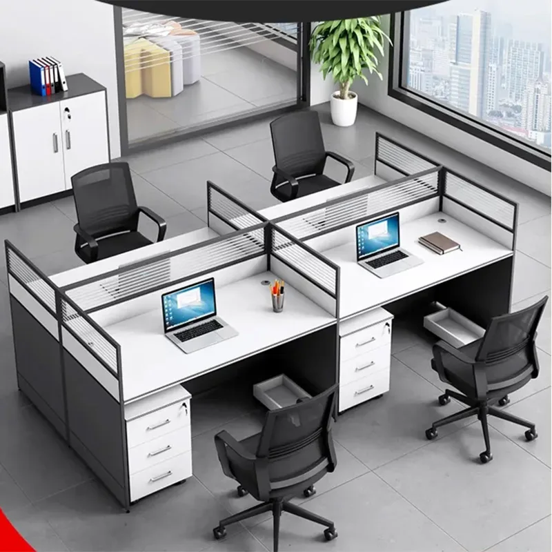 Youth Simple Modern Commercial Wooden Combination Office Staff Desk Screen Station Locker Partition Employee Computer Desk White