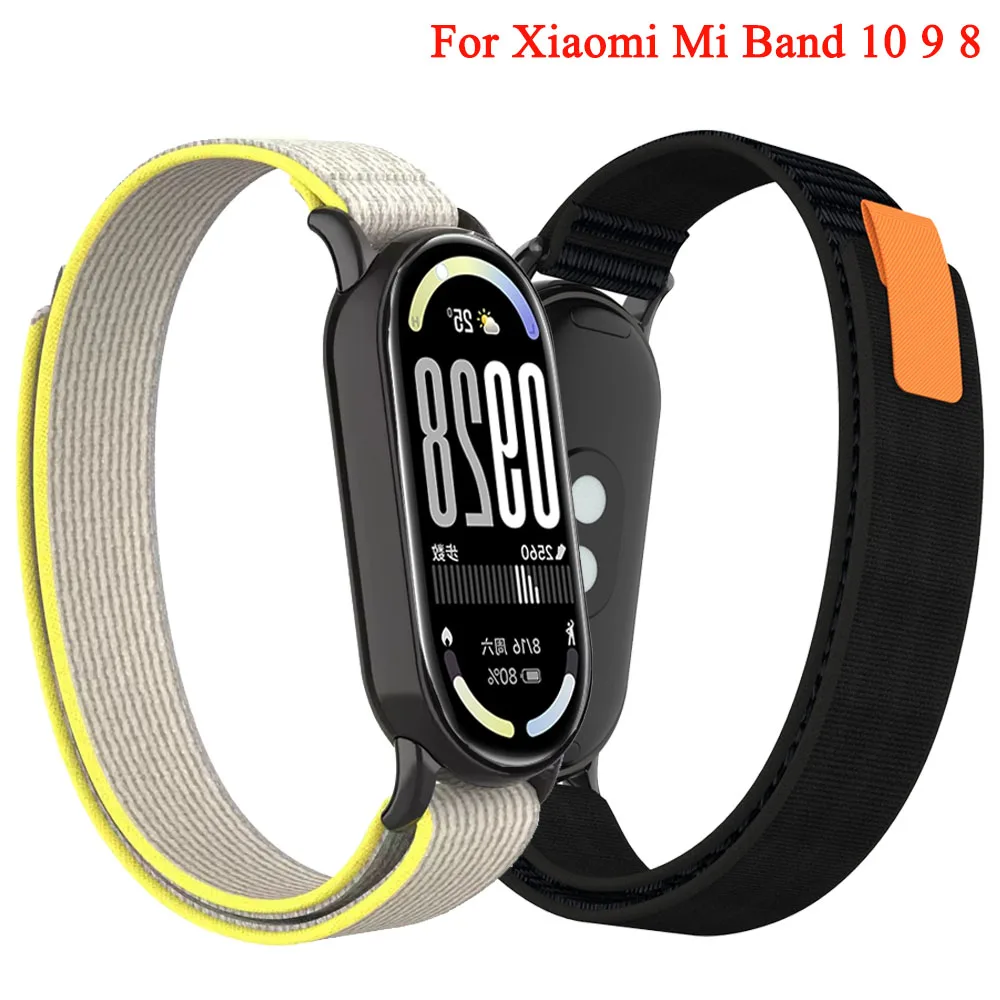 Nylon Breathable Strap For Xiaomi Mi Band 10 Wristband Bracelet Metal Head Particles For Mi Band 10/9/8 Summer Replacement Belt