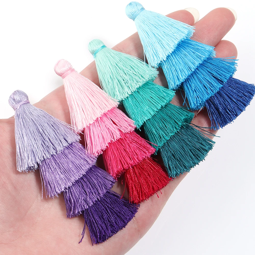 4pcs Polyester Silk 4 Layer Tassel 80mm Color Christmas Tree Shape Charm Tassels for DIY Home Wedding Decoration Jewelry Finding