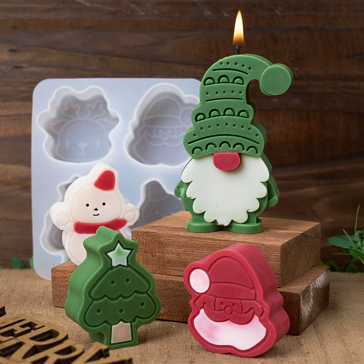 Christmas Series Candle Silicone Mold 3D Cute Faceless Dwarf Old Man Snowman Xmas Tree Resin Mold DIY Aromatic Gypsum Craft Gift