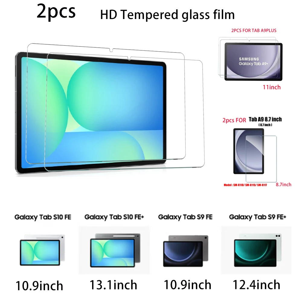 

2PCS Tempered Glass Screen Protector For Samsung Galaxy Tab S9FE S10FE S9FE+ S10FE plus A9 PlusTablet HD Protective Glass Film