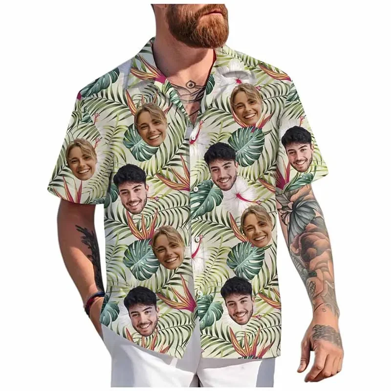 Custom Face Hawaiian Shirt Unisex Funny Personalized 3D Printed Button Shirts Spring Summer Beach Short Sleeves Lapel Shirts