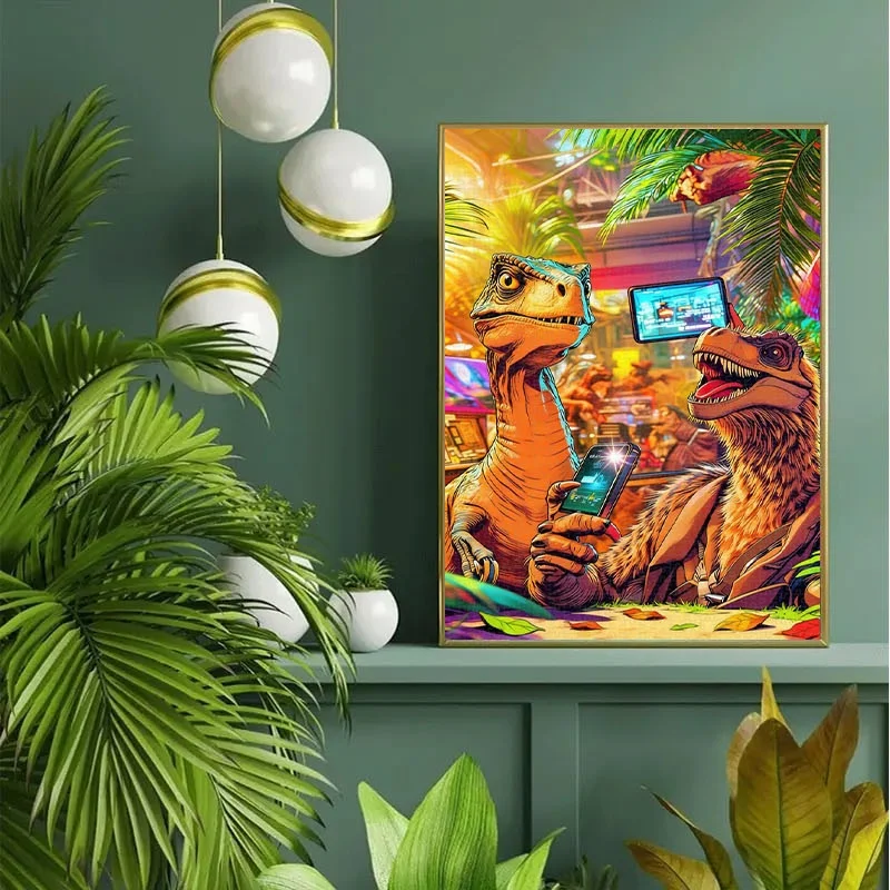 1000pcs quebra-cabeça retro-futurista Dino Gamer |   Quebra-cabeça de papelão de 27,55 × 19,69 polegadas, diversão para aliviar o estresse para adultos e família, ideal