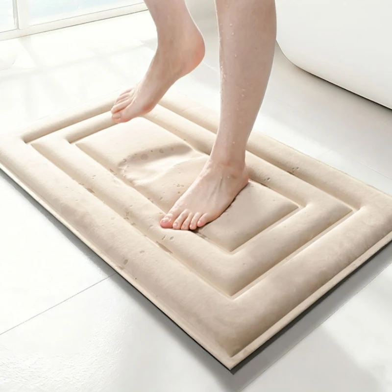 

Embossed Spandex Memory Foam Bath Mat, Absorbent Quick Dry Non-Slip Bathroom Rug, Soft Rebound Shower Carpet for Toilet Floor