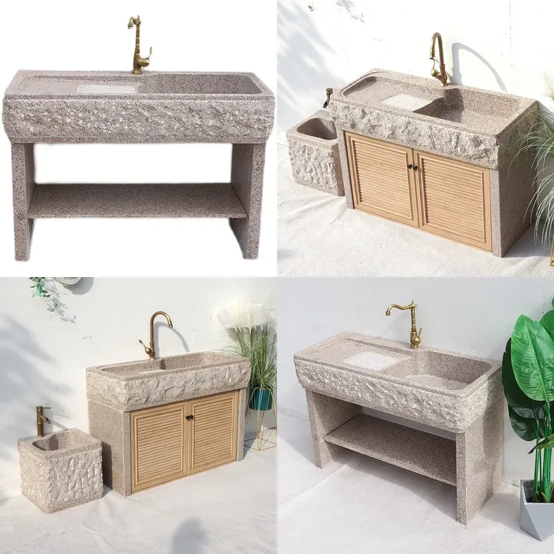 Natural Stone Laundry Sink with Washboard Integrated Marble Basin for Outdoor Utility Room Washing Area