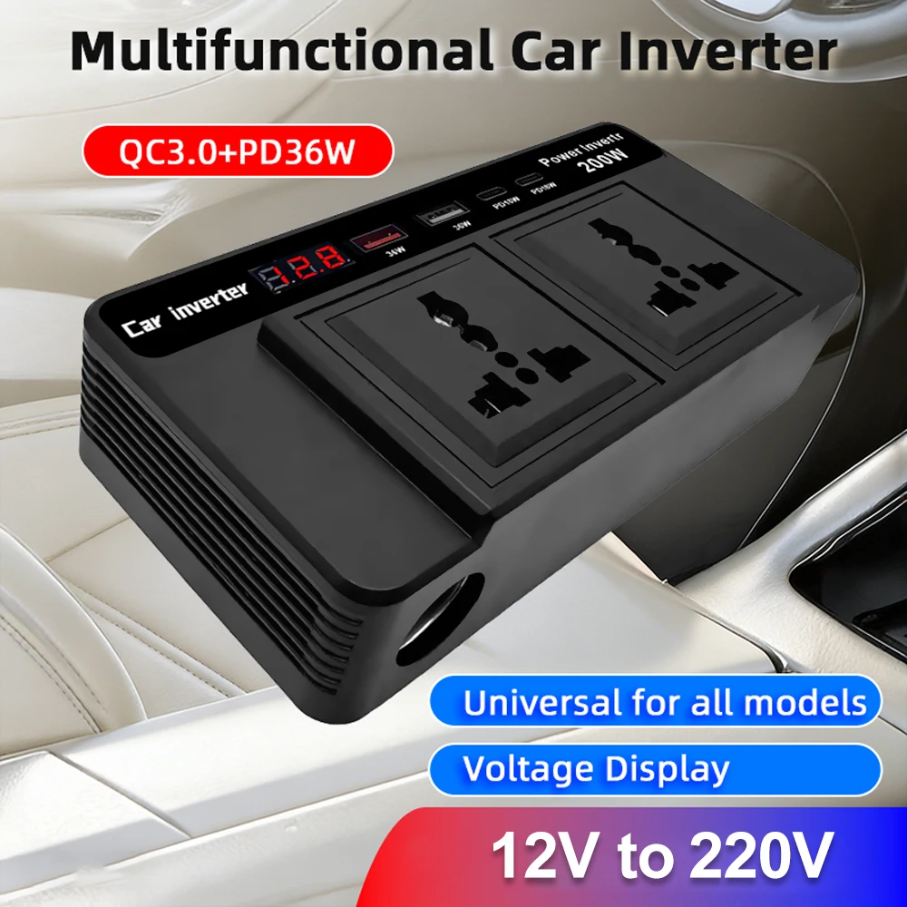 Universal With USB Type-C Charger Port QC 3.0 DC/AC Converter Voltage Detection Power Adapter DC 12V to AC 220V ​Car Inverter